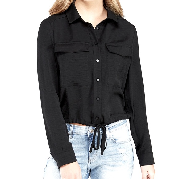 Black Top with Waist Drawstring - Picture 1 of 2